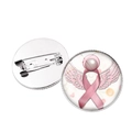 Broche ruban rose contre le cancer du sein avec ailes et perle sous dôme en verre cristal - Ailes d'Ange Style Ruban Rose (XSWX5980-7) / Argent
