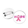 Broche ruban rose Hope en verre avec épingle ronde pour la sensibilisation au cancer du sein - Argent
