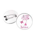 Badge ruban rose sensibilisation cancer du sein avec arbre Believe sur base argent - Arbre de Vie Believe Style Ruban Rose (XSWX5980-9) / Argent