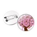 Badge ruban rose cancer du sein avec verre en cristal et épingle en métal argenté brillant - Arbre de Vie Style Ruban Rose (XSWX5980-10) / Argent