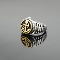 Men's titanium steel anchor signet ring featuring gold nautical emblem and silver finish - US 7 / Gold & Silver