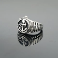 Vintage anchor stainless steel ring with nautical gear-shaped rim and textured band - US 7 / Steel