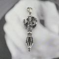 Vintage silver Ganesha Vajra pendant necklace with embossed details and antique finish - Pendant Only (No Chain)