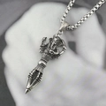 Vintage titanium steel Ganesha Vajra pendant necklace with distressed punk finish - Pendant With Necklace
