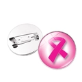 Badge ruban rose en verre cristal avec épingle de sûreté en métal poli - Fond Rose Brillant Style Ruban Rose (XSWX5980-12) / Argent