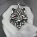 Gothic wolf head pendant necklace in steel with red gem eyes and tribal pattern detail - Pendant Only (No Chain)