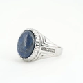 Bague vintage argentée pour homme avec lapis-lazuli bleu ovale et zircons latéraux - Taille 7 / Base en Acier Lapis-lazuli Artificiel