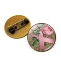 Broche ruban rose contre le cancer du sein en verre avec motif floral et base en bronze - Fleur Rose Style Ruban Rose (XSWX5980-3) / Bronze Antique
