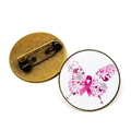 Badge ruban rose sensibilisation cancer avec papillons et revers en métal bronze - Élément Papillon Style Ruban Rose (XSWX5980-4) / Bronze Antique