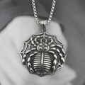 Collana con pendente a ragnatela in acciaio al titanio argento vintage da uomo - Ciondolo + Catena Coordinata