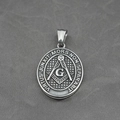 Vintage stainless steel Freemason pendant necklace with engraved Latin motto and G symbol - Pendant Only (Without Chain) (c967) / Antique Silver