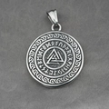 Viking Valknut pendant necklace in stainless steel with Rune circle and Celtic knotwork - Pendant Only (No Chain)