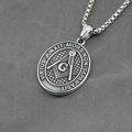 Vintage titanium steel Freemason necklace with oval pendant and sturdy box chain - Pendant With Box Chain (c967) / Antique Silver
