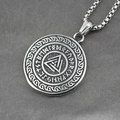 Viking Valknut pendant necklace with rune circle on premium silver steel box chain - Pendant + Matching Chain