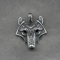 Wikinger Kelten Wolfskopf Anhänger Halskette aus Edelstahl in Retro Silber Optik - Nur Anhänger (Ohne Kette)
