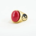 Vintage gold ring with oval red gemstone and Tai Chi Yin Yang symbol details - Gold Setting Red Turquoise Look