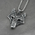 Retro Wikinger keltische Wolfskopf-Halskette aus Edelstahl mit eleganter Box-Kette - Anhänger + Passende Kette
