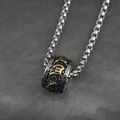 Retro titanium steel necklace with gold cylindrical mantra pendant and round link chain - Pendant With Chain (Two-tone Gold)