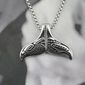 Minimalist whale tail pendant necklace in stainless steel with tribal carvings for men - Necklace (With Pendant And Chain)