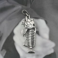 Vintage stainless steel fish bone skeleton pendant necklace with hip-hop aesthetic style - Pendant Only (No Chain)