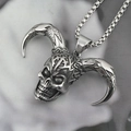 Collana con ciondolo a teschio con corna di toro in argento antico stile gotico - Ciondolo con Catena Veneziana