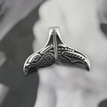 Tribal style titanium steel whale tail pendant with intricate engraved wave patterns - Pendant Only (No Chain)