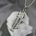 Gothic punk fish bone skeleton pendant necklace in polished silver titanium steel - Pendant with Chain