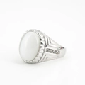 Silver gemstone ring featuring an oval white cat-eye stone with side diamond accents - Size 7 / Steel Base White Cat's Eye Stone