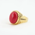 Vintage gold ring featuring a large oval red gemstone and small side rhinestones - Size 10 / Gold Setting Red Turquoise Look