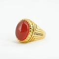 Gold-plated ring featuring an oval red gemstone and white zircon accents on the band - Size 7 / Gold Base Orange Chalcedony
