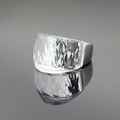 Exaggerated silver-tone wide ring featuring a large faceted clear crystal stone - White Rhinestone