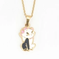 Goldene Halskette mit süßem weißem Katzenanhänger und rosa Blumendetails für Damen - Anhänger Mit Kette Wie Abgebildet