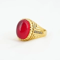 Bague pour homme dorée avec pierre précieuse rouge ovale et éclats de diamants - Taille 7 / Base Dorée Pierre de Verre Rouge