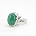 Bague pour homme en argent avec agate verte ovale et accents de cristaux sur le côté - Taille 7 / Base en Acier Calcédoine Verte