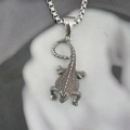 Gothic silver lizard pendant necklace in durable titanium steel with a detailed box chain - Pendant + Matching Chain