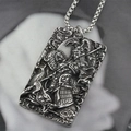Vintage stainless steel rectangular pendant with embossed dragon warrior and box chain - Pendant + Matching Chain