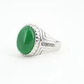 Bague en argent vintage avec une grande pierre ovale vert émeraude et des diamants - Taille 7 / Base Acier Pierre de Jade