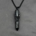 Collier balle en acier titane noir avec pendentif aigle embossé sur fond en tissu gris - Pendentif avec Chaîne / Noir
