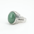 Bague vintage pour homme en argent avec pierre verte ovale et zircons latéraux - Taille 7 / Ton Argent Aventurine