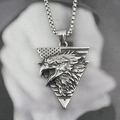Men's titanium steel necklace with detailed eagle head pendant and American flag design - Antique Silver Eagle Pendant With 60cm Box Chain / Pendant + Matching Chain
