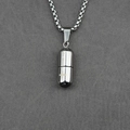 Polished titanium steel capsule pendant necklace with cross engraving and Dr Mood text - Pure Silver Polished Capsule / Style B Pendant With Chain