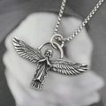 Retro titanium steel angel wing pendant necklace with vintage silver finish for men and women - Pendant + Matching Chain
