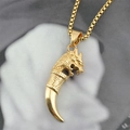 Retro golden dragon head wolf tooth pendant necklace with a vintage box chain for men - Gold Dragon Head Pendant With Chain
