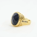 Bague vintage dorée avec une grande pierre de sable bleu ovale et détails géométriques - Taille 7 / Ton Or Grès Bleu Facetté
