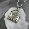 Titanium steel Ganesha pendant necklace with gold Buddha relief and silver box chain - Ganesha Pendant With Chain