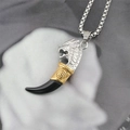 Vintage punk wolf tooth pendant necklace in silver, gold and black stainless steel - Tri-color Dragon Head Wolf Tooth Pendant With Chain