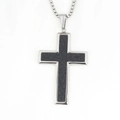 Collana con croce nera opaca minimalista da uomo in acciaio inossidabile argento lucido - Collana con Pendente a Croce Canna di Fucile (Con Catena)