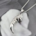 Men's retro wolf tooth pendant necklace in polished silver titanium steel box chain - Silver Dragon Head Pendant With Chain