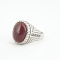 Bague vintage en argent avec une grande agate rouge ovale et des accents de zircon - Taille 7 / Ton Argent Calcédoine Orange