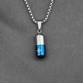 Pendentif capsule bicolore argent et bleu avec croix et chaîne à maillons carrés - Style C Pendentif Avec Chaîne